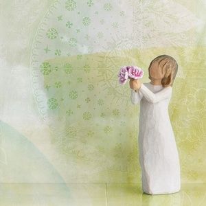 New In Box Willow Tree "Thank You" Hand Painted Sculpted Figure, Pink Peonies